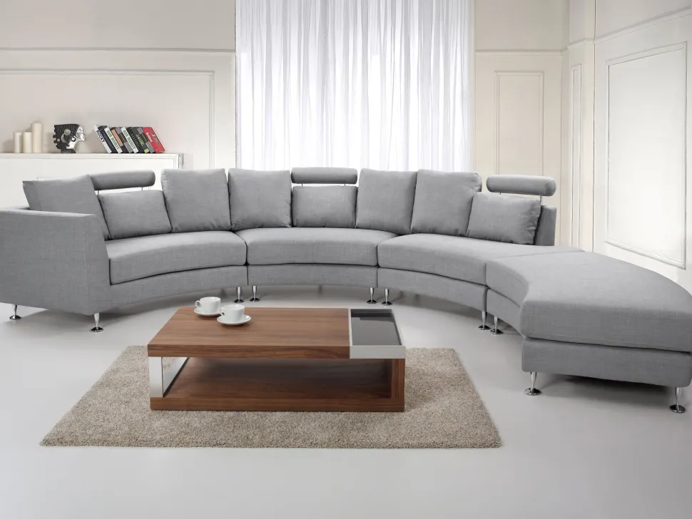 7 Seater Curved Fabric Modular Sofa Light Grey Rotunde