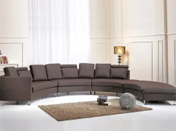 7 Seater Curved Leather Modular Sofa Brown Rotunde