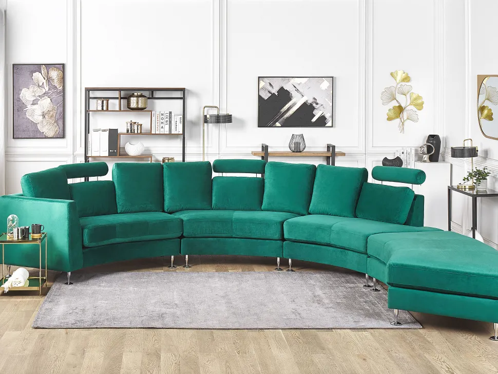 7 Seater Curved Modular Velvet Sofa Dark Green Rotunde