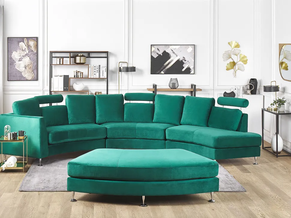 7 Seater Curved Modular Velvet Sofa Dark Green Rotunde