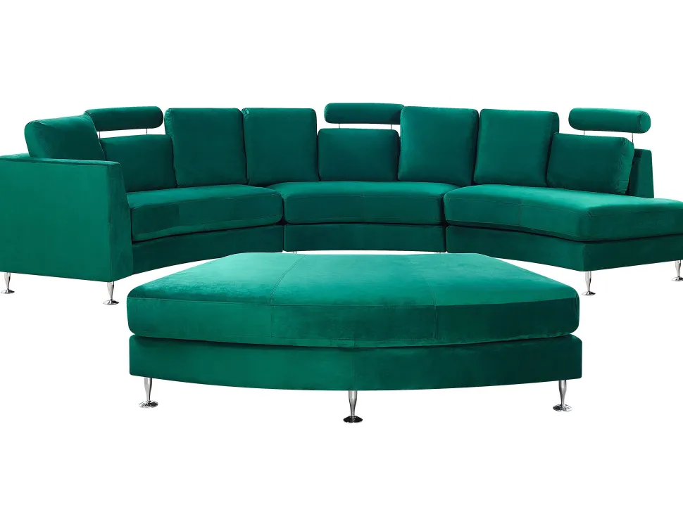 7 Seater Curved Modular Velvet Sofa Dark Green Rotunde