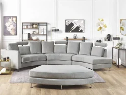 7 Seater Curved Modular Velvet Sofa Light Grey Rotunde