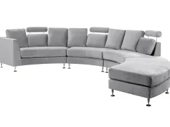 7 Seater Curved Modular Velvet Sofa Light Grey Rotunde