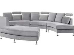 7 Seater Curved Modular Velvet Sofa Light Grey Rotunde