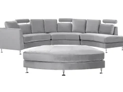 7 Seater Curved Modular Velvet Sofa Light Grey Rotunde