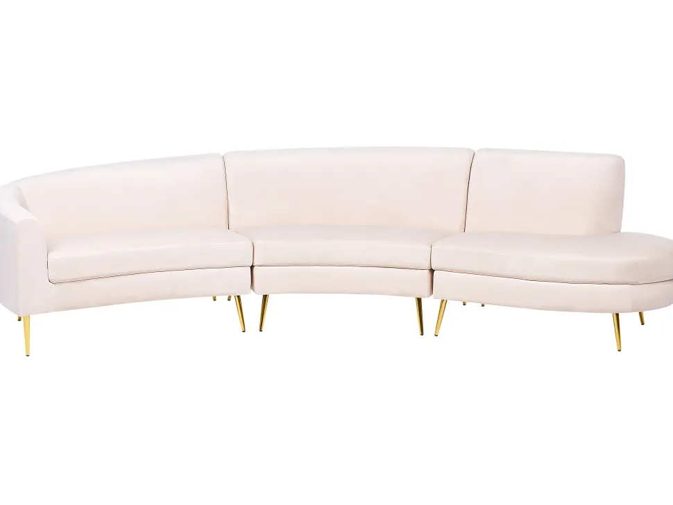 4 Seater Curved Velvet Sofa Beige Moss