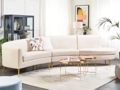 4 Seater Curved Velvet Sofa Beige Moss