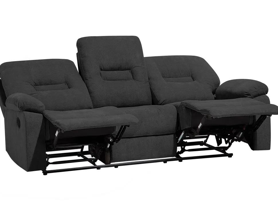 3 Seater Fabric Manual Recliner Sofa Grey Bergen