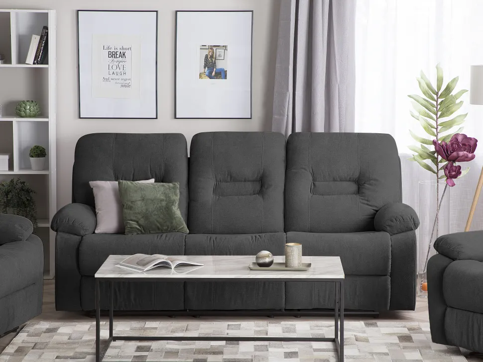 3 Seater Fabric Manual Recliner Sofa Grey Bergen
