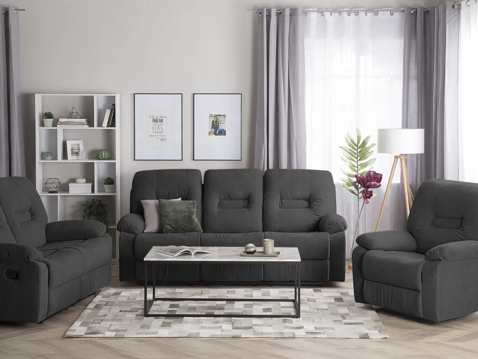 3 Seater Fabric Manual Recliner Sofa Grey Bergen