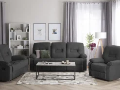 3 Seater Fabric Manual Recliner Sofa Grey Bergen