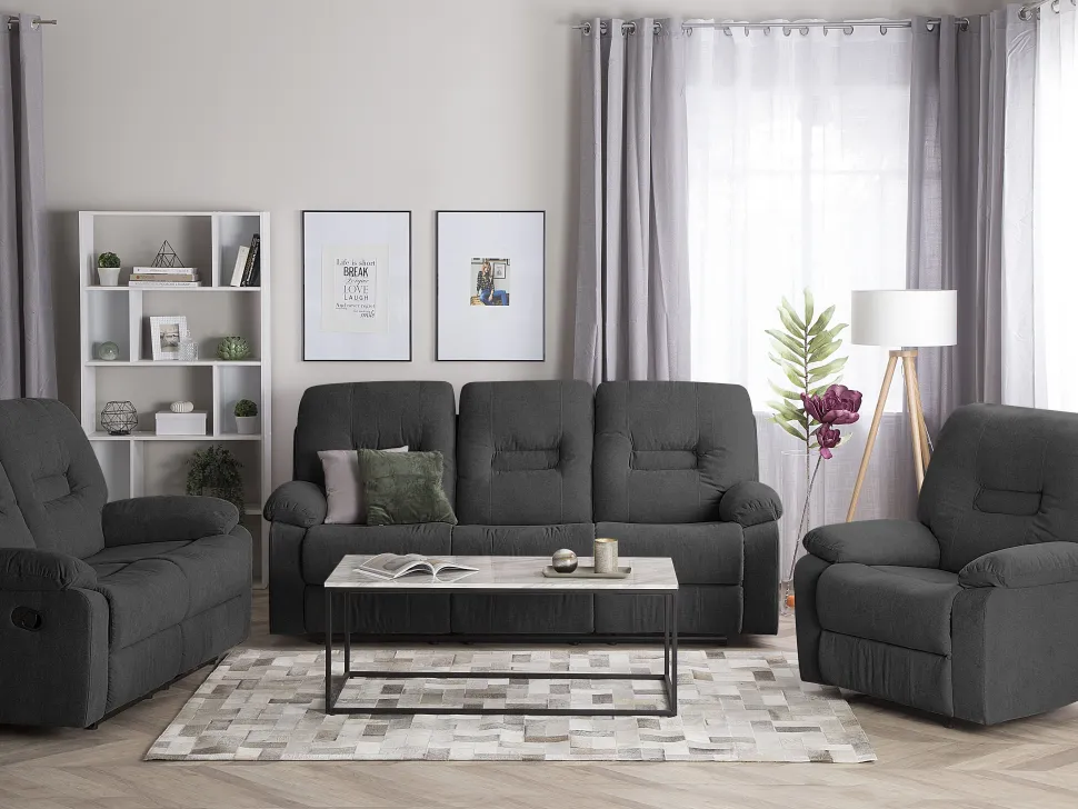 3 Seater Fabric Manual Recliner Sofa Grey Bergen