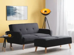 2 Seater Fabric Sofa Bed Black Florli