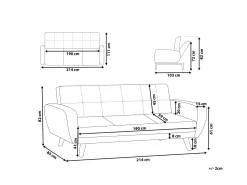 3 Seater Fabric Sofa Bed Grey Florli