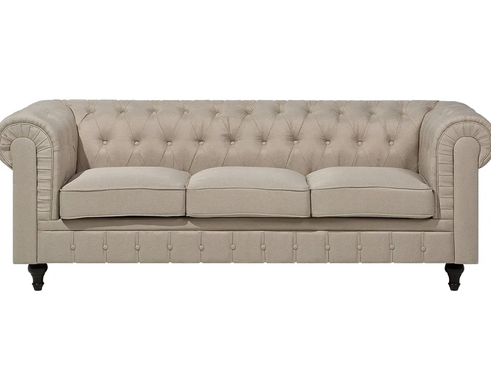 3 Seater Fabric Sofa Beige Chesterfield Big