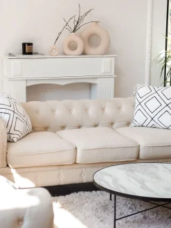 3 Seater Fabric Sofa Beige Chesterfield Big