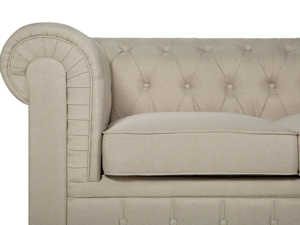 3 Seater Fabric Sofa Beige Chesterfield Big
