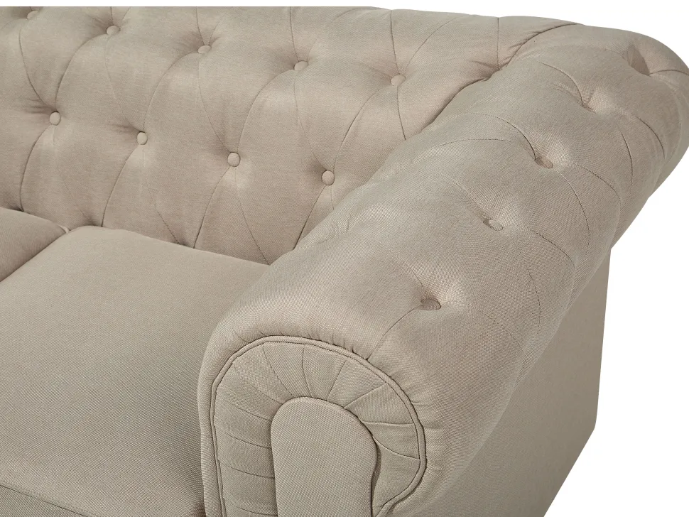 3 Seater Fabric Sofa Beige Chesterfield Big