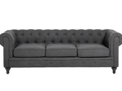 3 Seater Fabric Sofa Grey Chesterfield