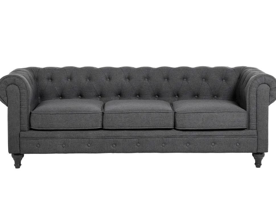 3 Seater Fabric Sofa Grey Chesterfield