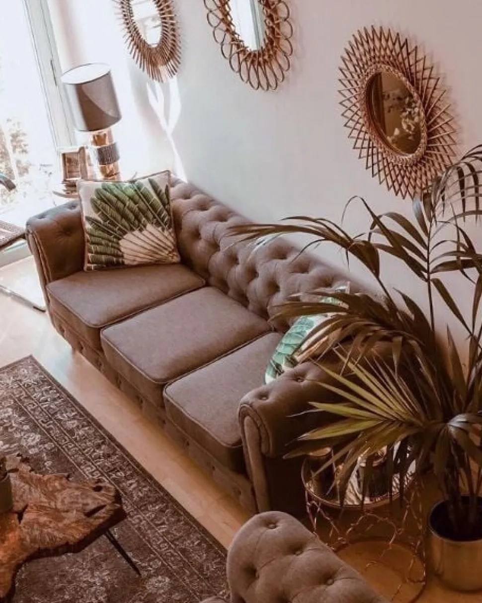 3 Seater Fabric Sofa Grey Chesterfield