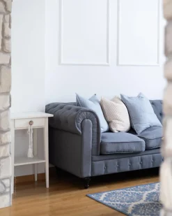 3 Seater Fabric Sofa Grey Chesterfield