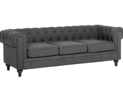 3 Seater Fabric Sofa Grey Chesterfield