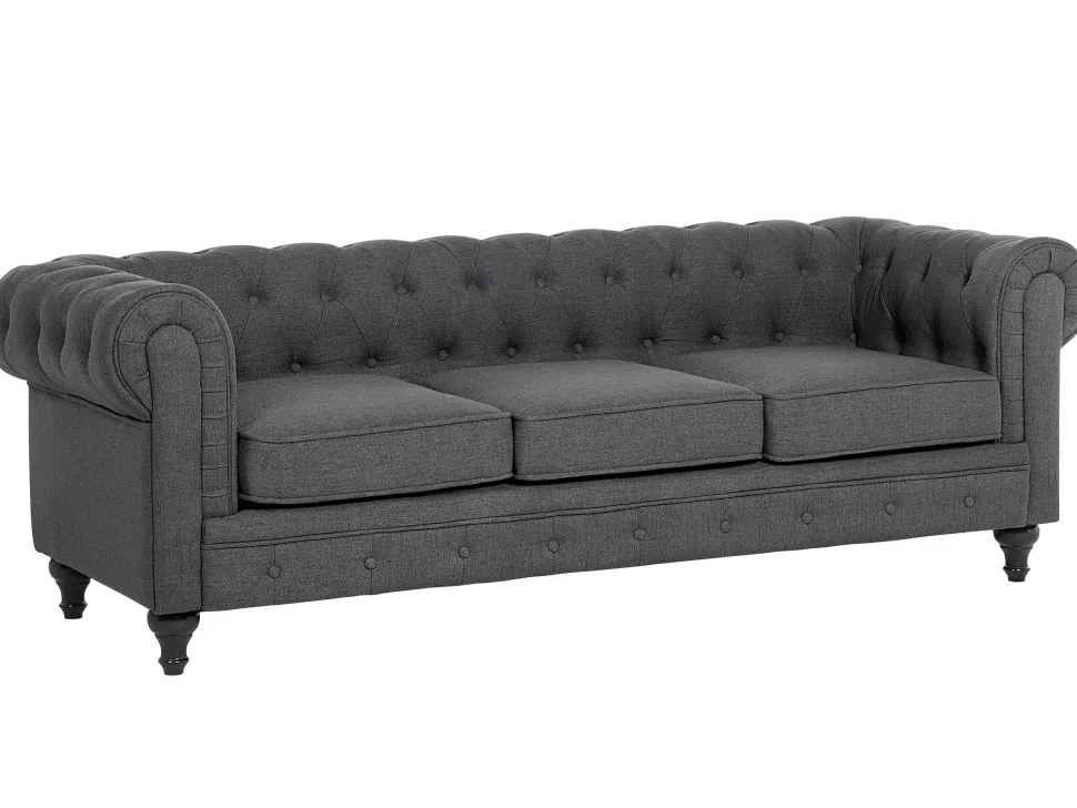 3 Seater Fabric Sofa Grey Chesterfield