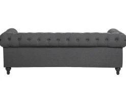 3 Seater Fabric Sofa Grey Chesterfield