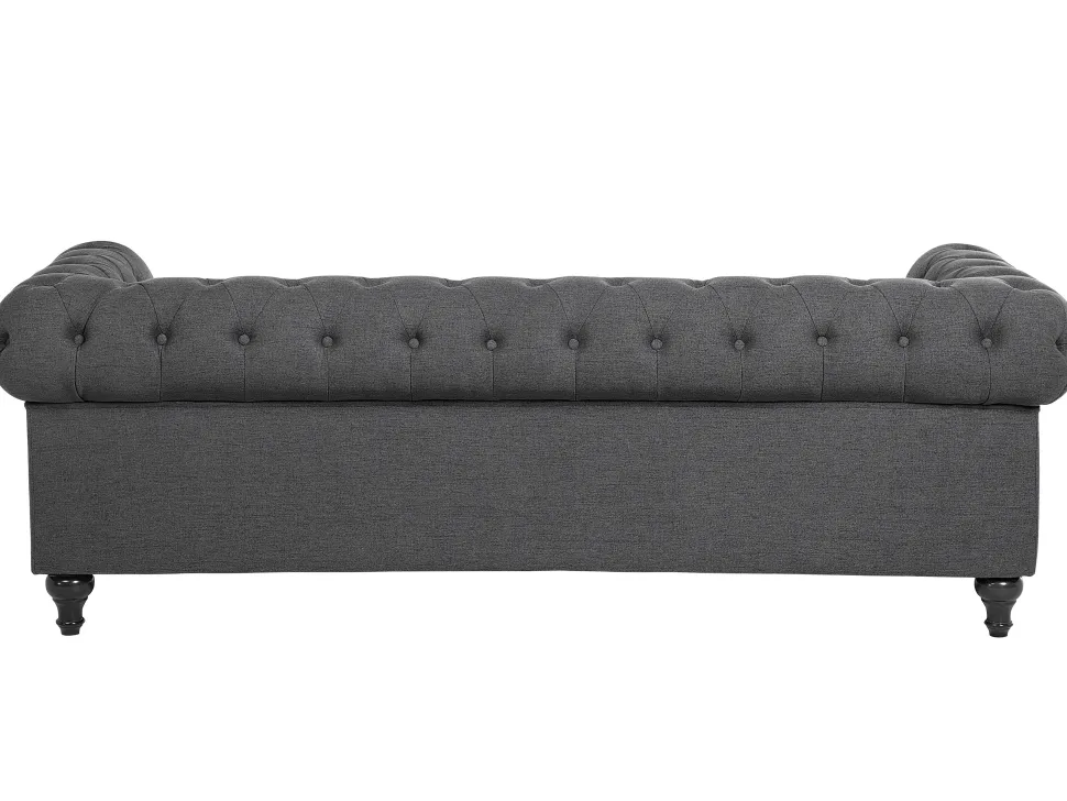 3 Seater Fabric Sofa Grey Chesterfield
