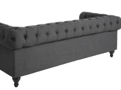 3 Seater Fabric Sofa Grey Chesterfield