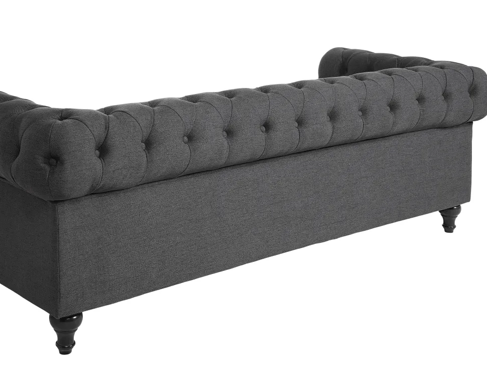 3 Seater Fabric Sofa Grey Chesterfield