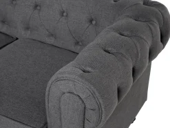 3 Seater Fabric Sofa Grey Chesterfield