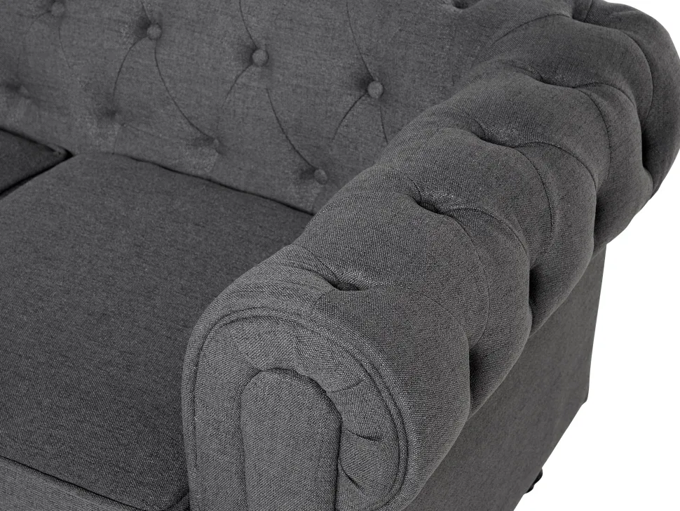 3 Seater Fabric Sofa Grey Chesterfield