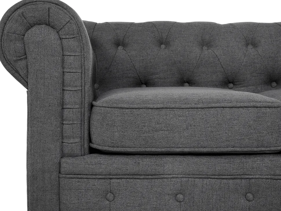 3 Seater Fabric Sofa Grey Chesterfield