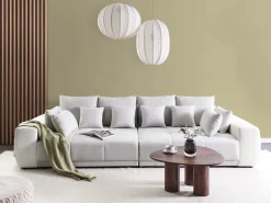 4 Seater Fabric Sofa Light Grey And Light Beige Torpo