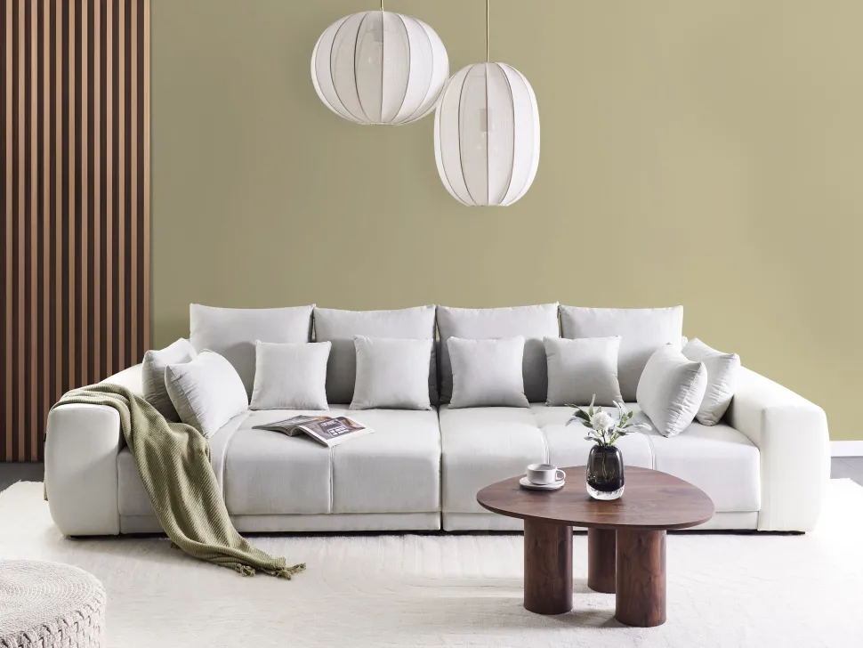 4 Seater Fabric Sofa Light Grey And Light Beige Torpo