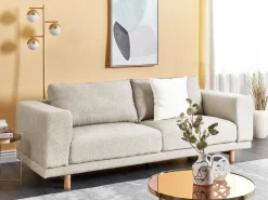 3 Seater Fabric Sofa Light Beige Nivala