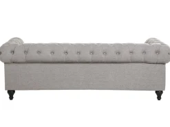 3 Seater Fabric Sofa Light Grey Chesterfield
