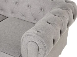 3 Seater Fabric Sofa Light Grey Chesterfield