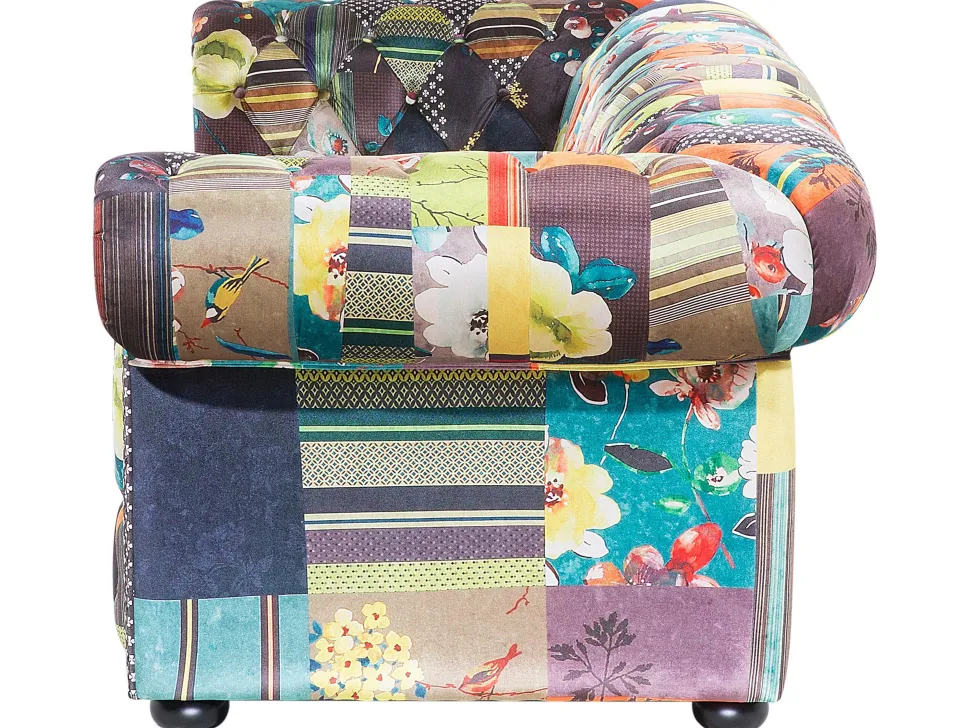 3 Seater Fabric Sofa Patchwork Green And Yellow Chesterfield