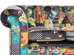 3 Seater Fabric Sofa Patchwork Green And Yellow Chesterfield