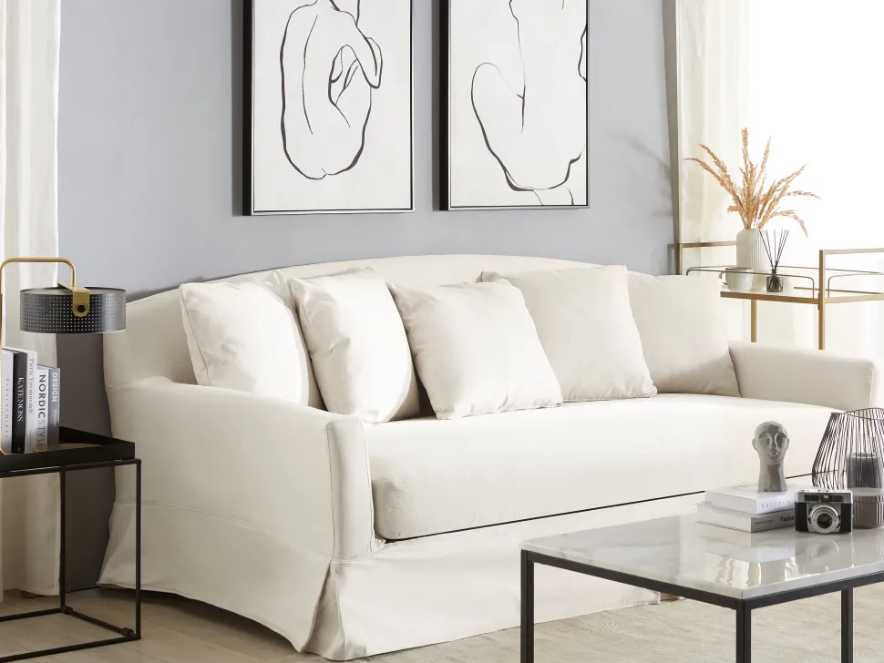 3 Seater Fabric Sofa White Gilja