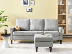 3 Seater Fabric Sofa With Ottoman Light Grey Avesta