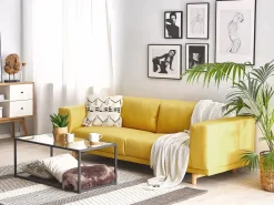 3 Seater Fabric Sofa Yellow Nivala