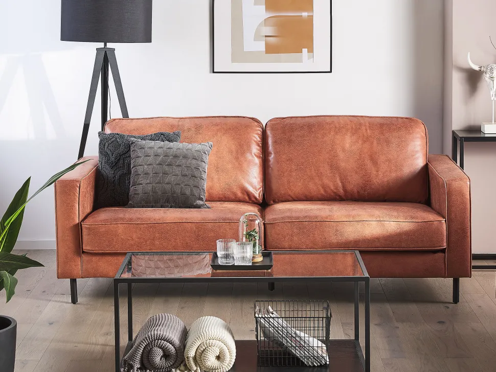 3 Seater Faux Leather Golden Brown Savalen