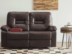 2 Seater Faux Leather Manual Recliner Sofa Brown Bergen