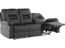 3 Seater Faux Leather Manual Recliner Sofa Black Bergen