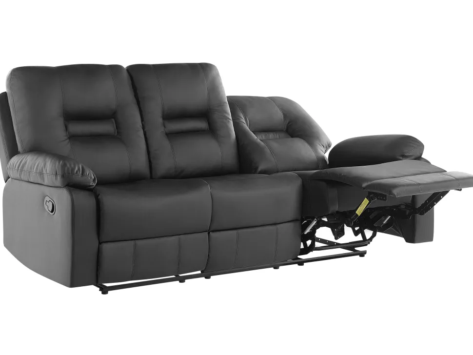 3 Seater Faux Leather Manual Recliner Sofa Black Bergen