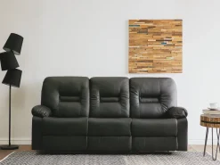 3 Seater Faux Leather Manual Recliner Sofa Black Bergen